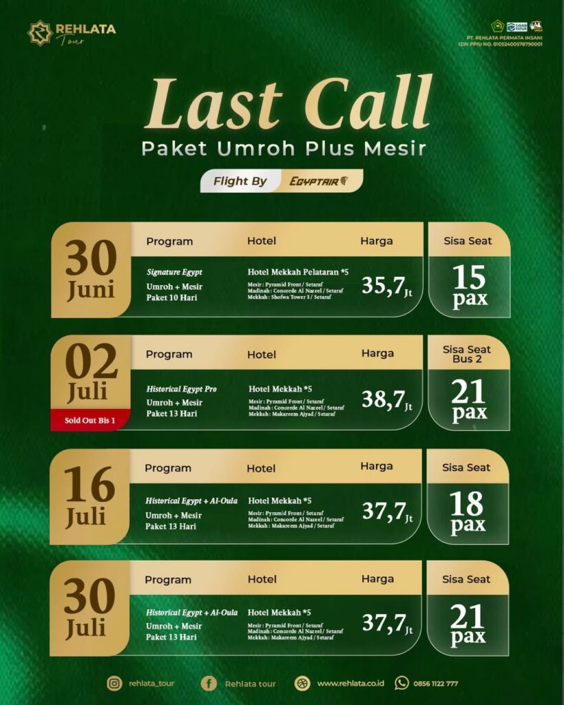 Rincian Harga Paket Umroh Plus Mesir 2026 Terbaru – Mulai 35 Jutaan